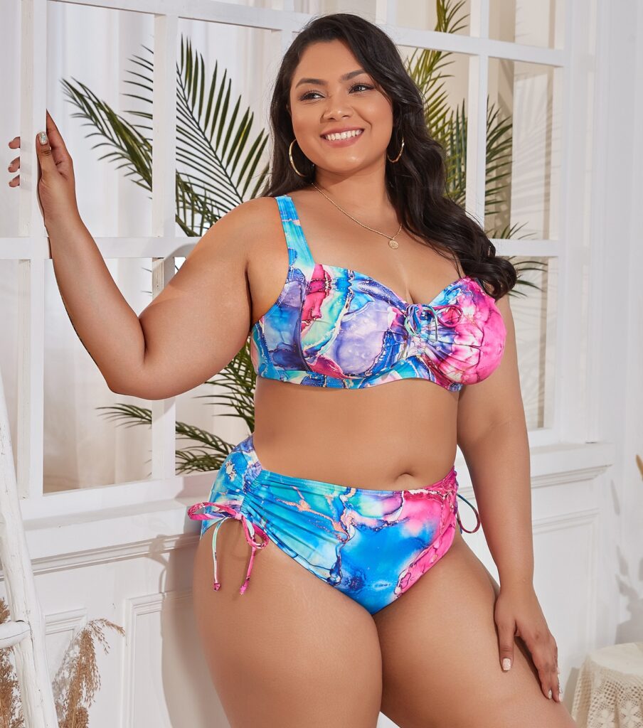 New Plus Size Swimsuit Large Two-Piece Separates High Waist Push Up Bikini Stylish Set