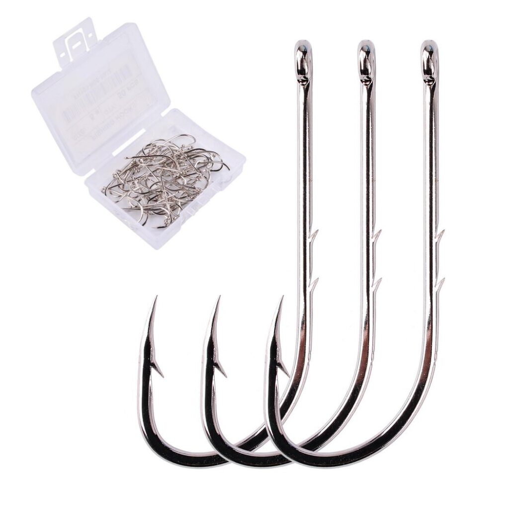 Aorace 50pcs/Box Long Shank High Carbon Steel Sharp Barbed Offset Narrow Bait Fishing Hooks